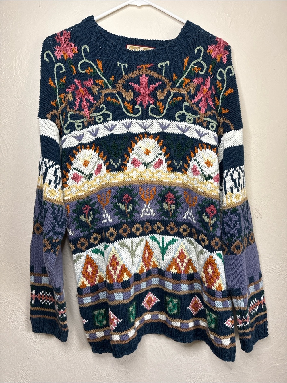 Vintage Crystal-Kobe Ramie Cotton Chunky Knit Sweater Medium Boho Cottagecore